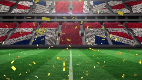 Animation-of-gold-confetti-falling-over-flag-of-united-kingdom-in-sports-stadium