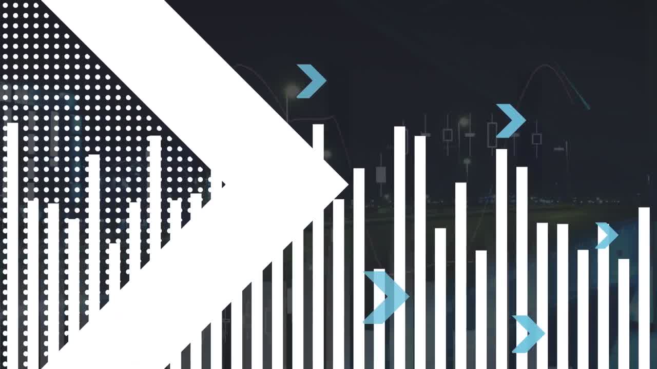 animación de formas abstractas sobre el procesamiento de datos estadísticos contra el tráfico nocturno de la ciudad