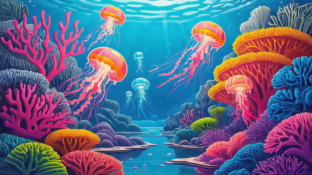 Colorful Jellyfish in a Vibrant Coral Reef