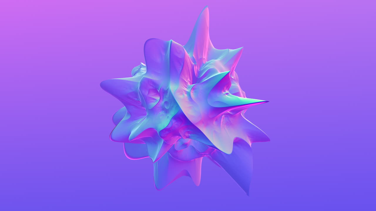 날카로운 가장자리가 있는 보라색과 파란색으로 3d로 표현된 떠다니는 반투명한 결정