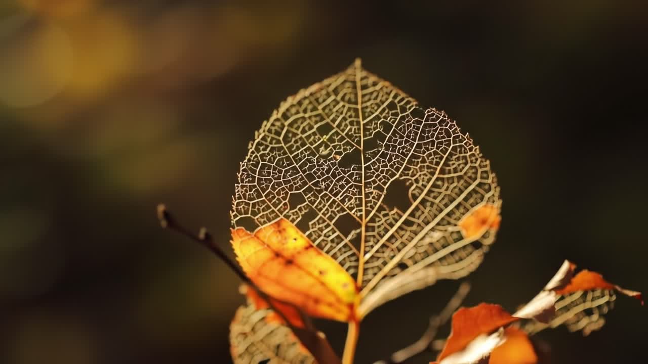 Delicate Autumn Leaves Showcasing Intricate Patterns and Textures - Captivating Close-Up Images Highlighting Nature's Artwork in Warm Tones