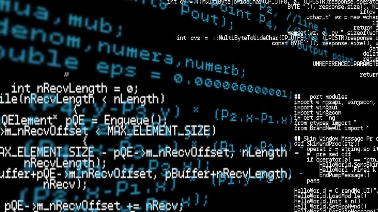 Animation of computer code processing on black background