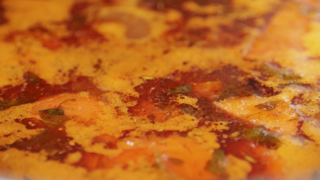 Hungarian goulash soup bograch close-up on the table. horizontal . High quality 4k footage