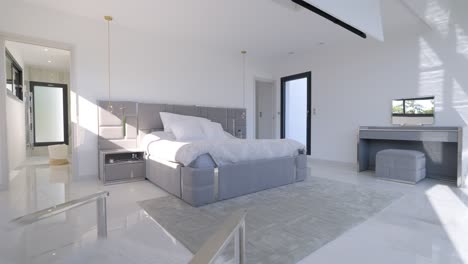 Cozy-modern-bedroom-with-warm-bed,soothing-ambiance-inviting-comfort