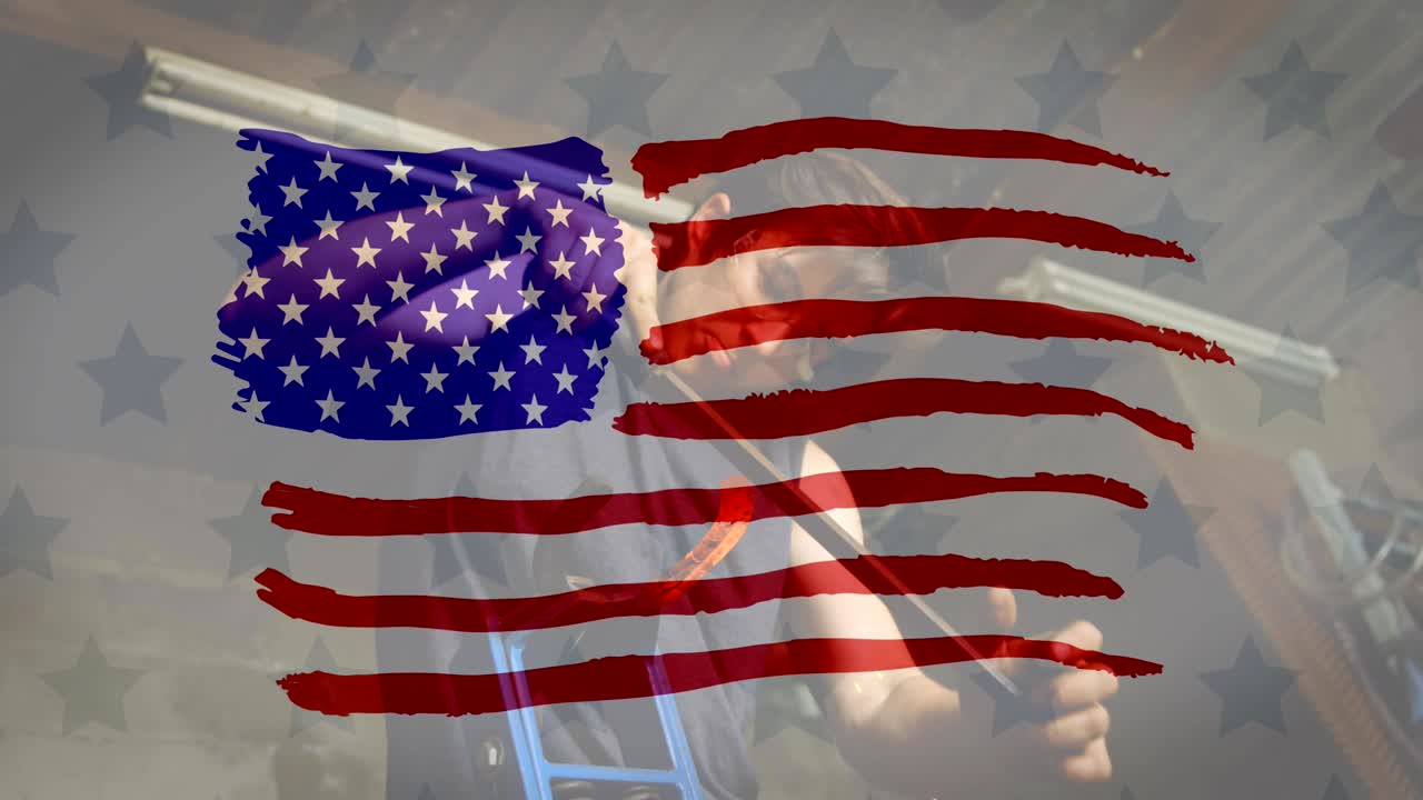 배경 에 있는 사람 위 에 흔들리는 미국  ⁇ 발 의 애니메이션