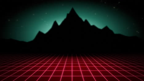 motion retro abstract background with red grid and mountain 3