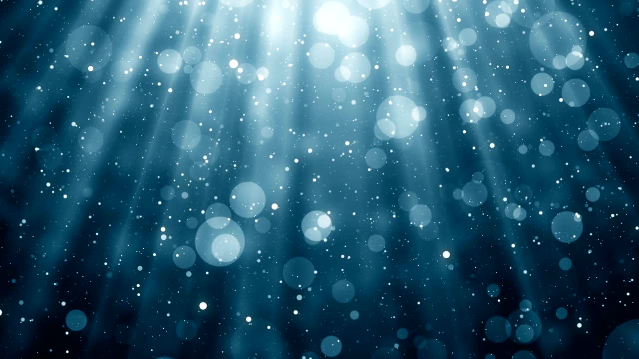 Particelle di polvere blu, movimento astratto di luce bokeh, sfondo cinematografico in loop per titoli