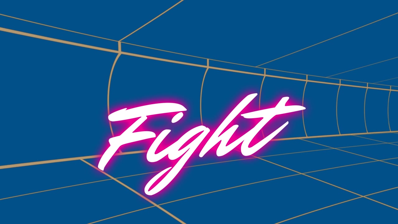 Animated Neon 'Fight' Text on Retro Blue Grid Background