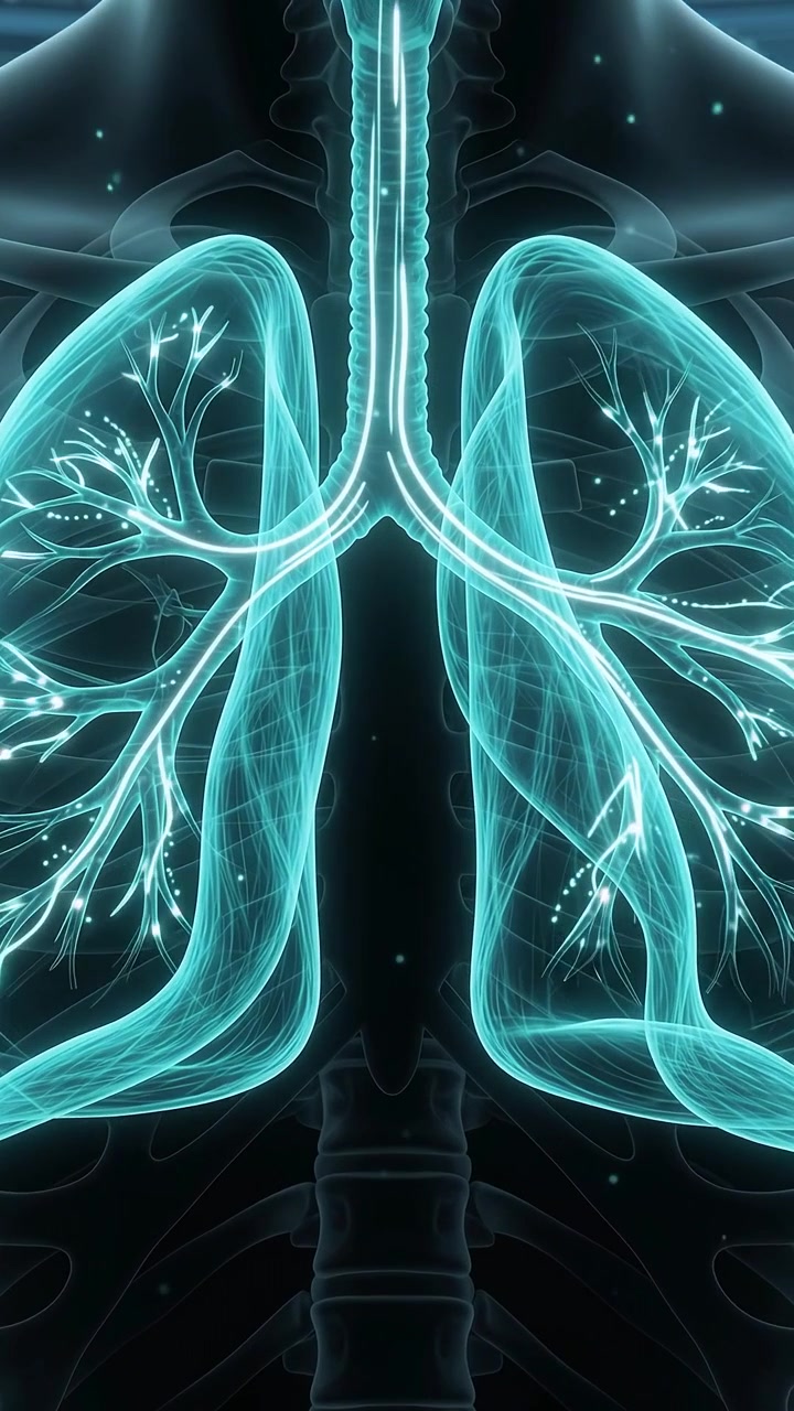 Animazione digitale di polmoni umani che respirano in ambiente medico