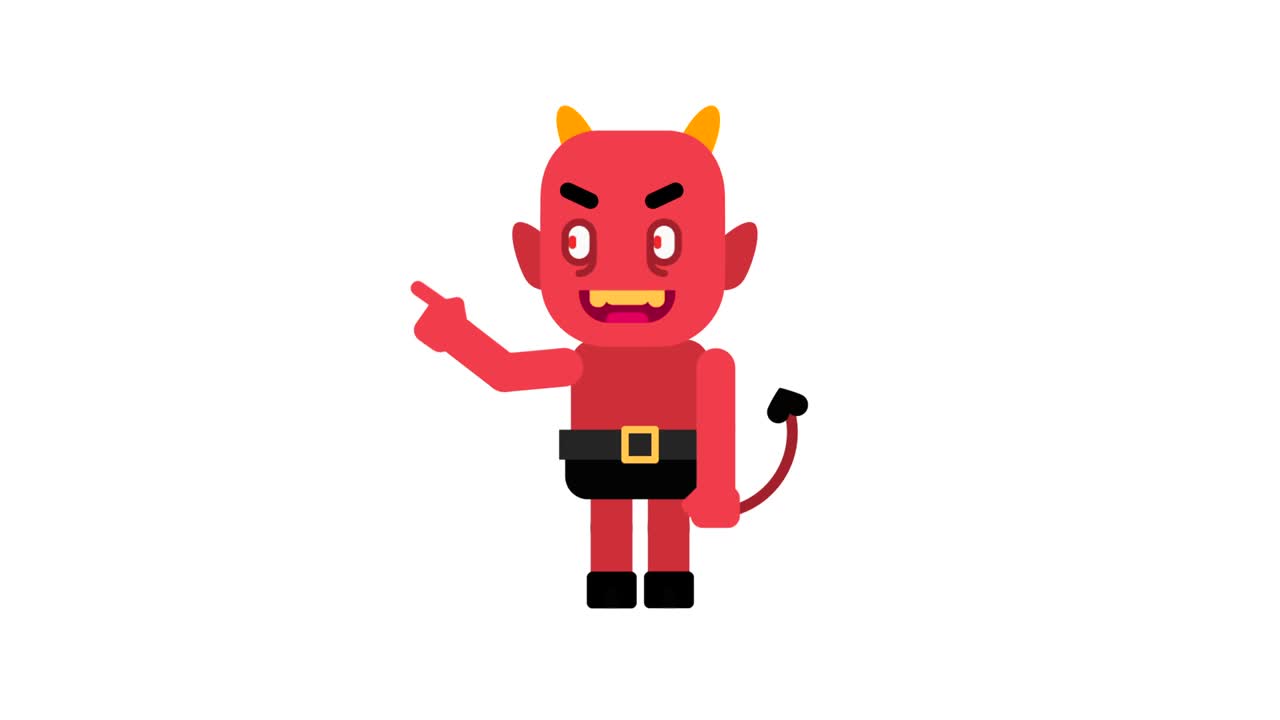 데몬은 기하고 손가락을 가리킨다. 할로윈 캐릭터. 알파 채널.