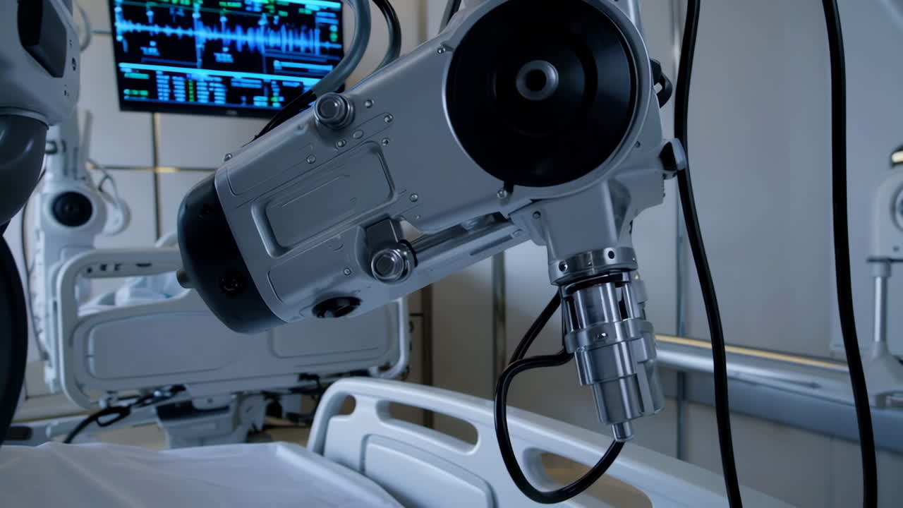 Modern Hospital Room with Robotic Arm