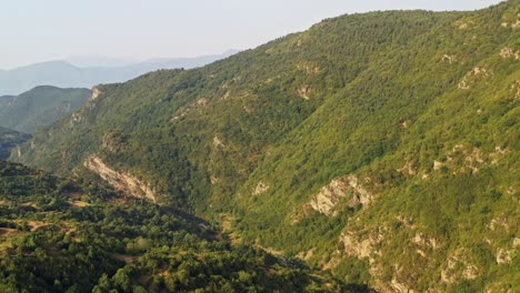 aerial panshot over ravines and steep sideded valleys of rhodope mountains bulgaria