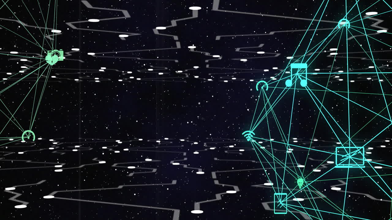 Animation of network of connections with icons over shapes