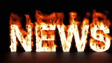 fire consumes the word news against a stark black background, creating a striking and dynamic visual effect