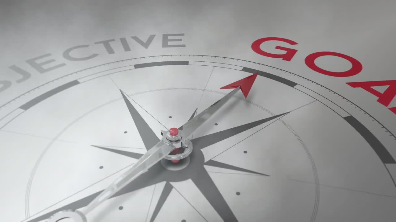animación de brújula con texto objetivo sobre nube de humo