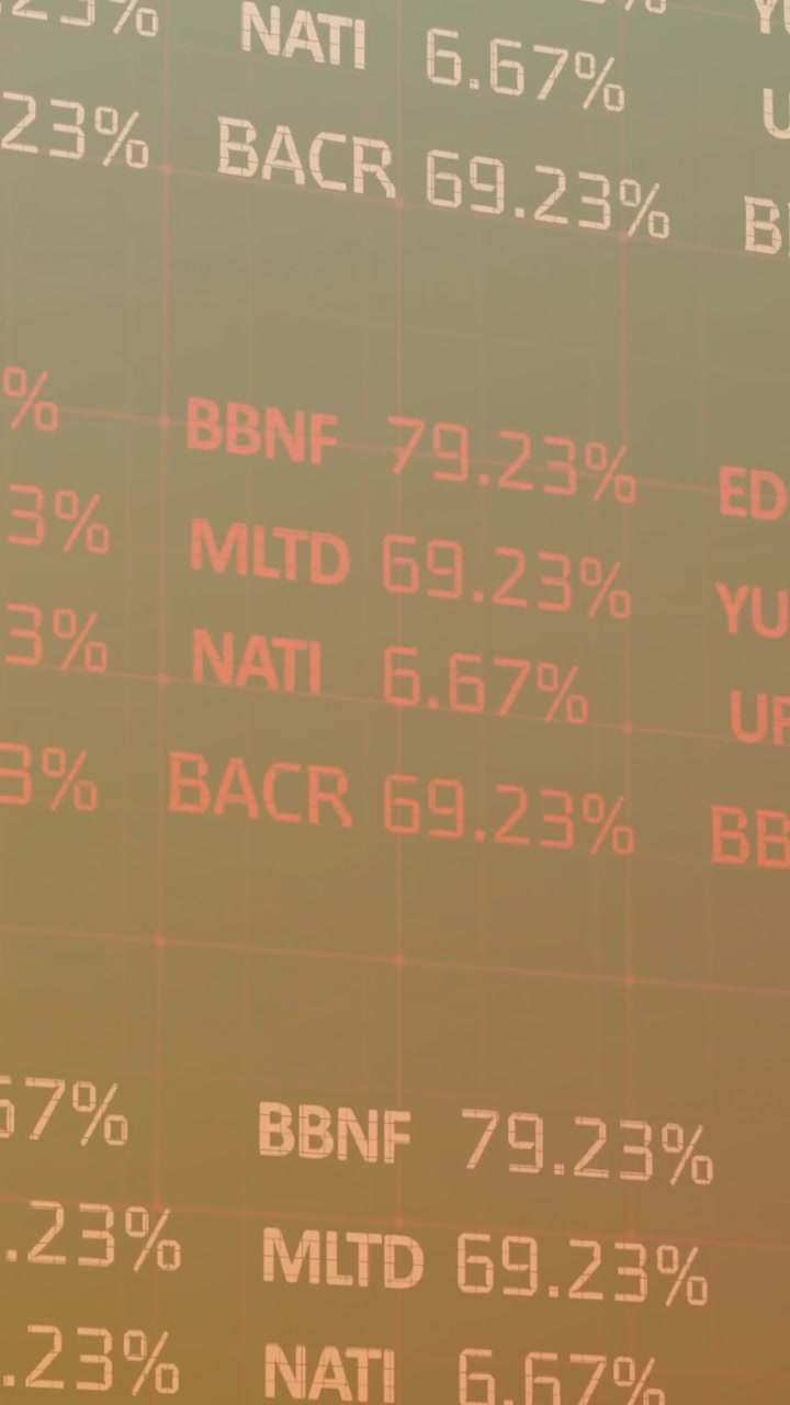 Animazione di elaborazione di dati finanziari su sfondo verde.