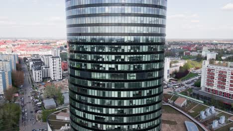 aerial view of modern office building with big windows