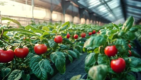 tomatoes growing in a greenhouse