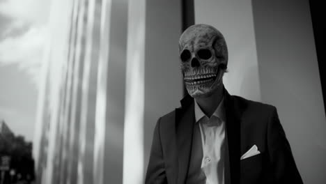 businessman in skull mask