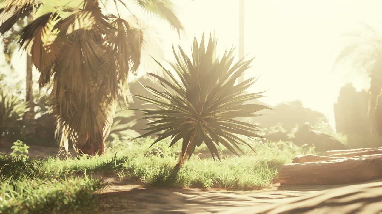 Tropical Forest with Palm Trees and Lush Vegetation