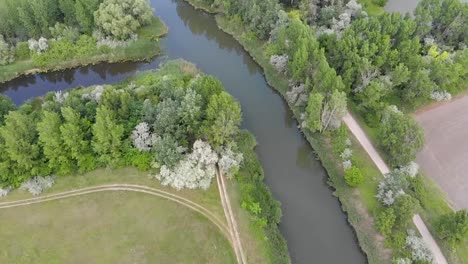 Aerial-shot-of-a-river-junction