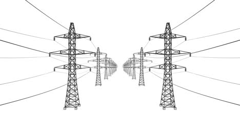 electrical power lines and pylons on white background