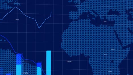 procesamiento de datos financieros contra el mapa del mundo en el fondo