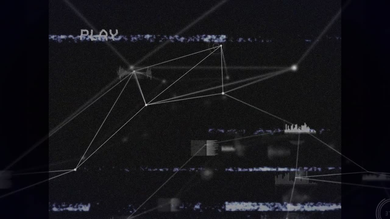 데이터 처리 및 연결 네트워크와 함께 화면에 디지털 인터페이스를 재생하는 애니메이션