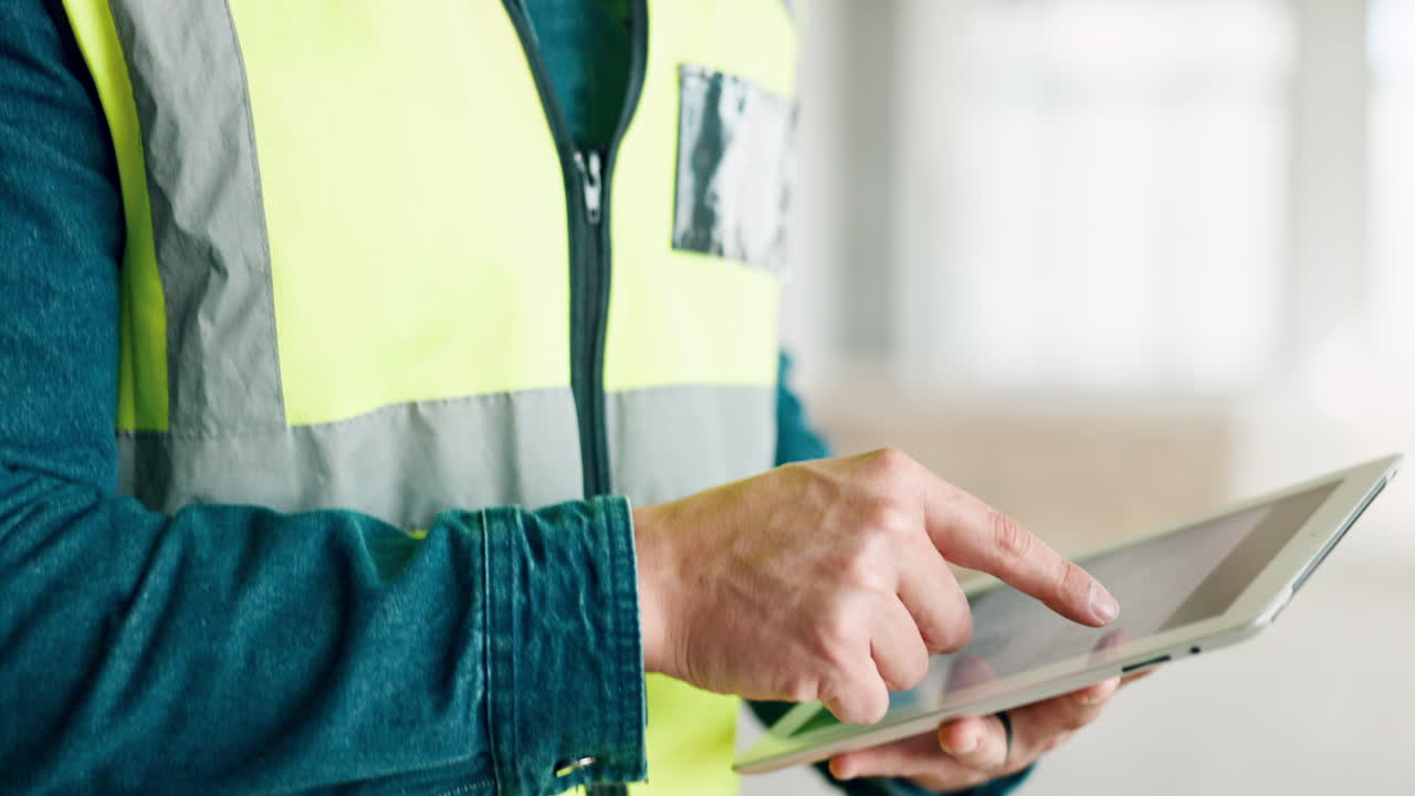 trabajador de construcción, tableta digital y trabajador de construcción