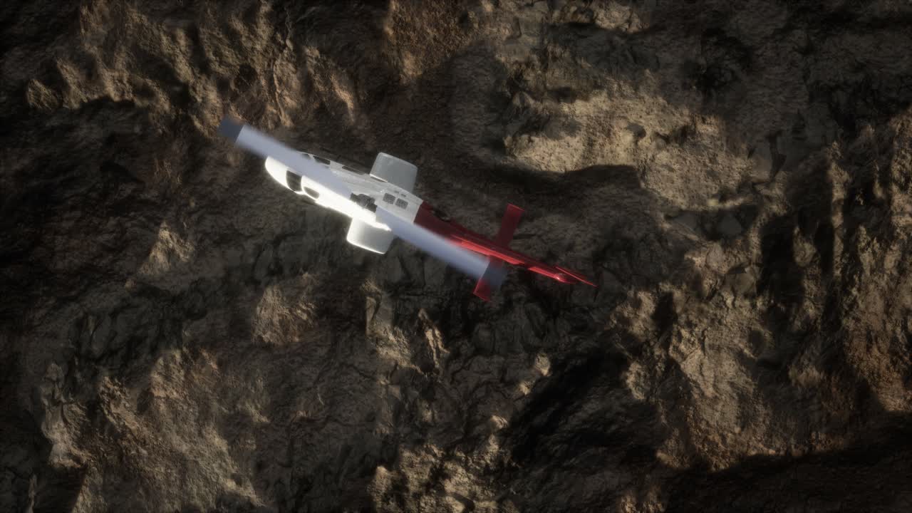 바위 사막 위 의 느린 움직임 의 헬리 ⁇ 터