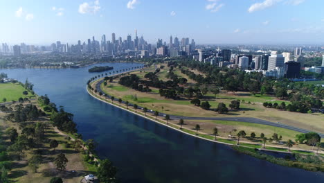 flyover of albert park lake, melbourne