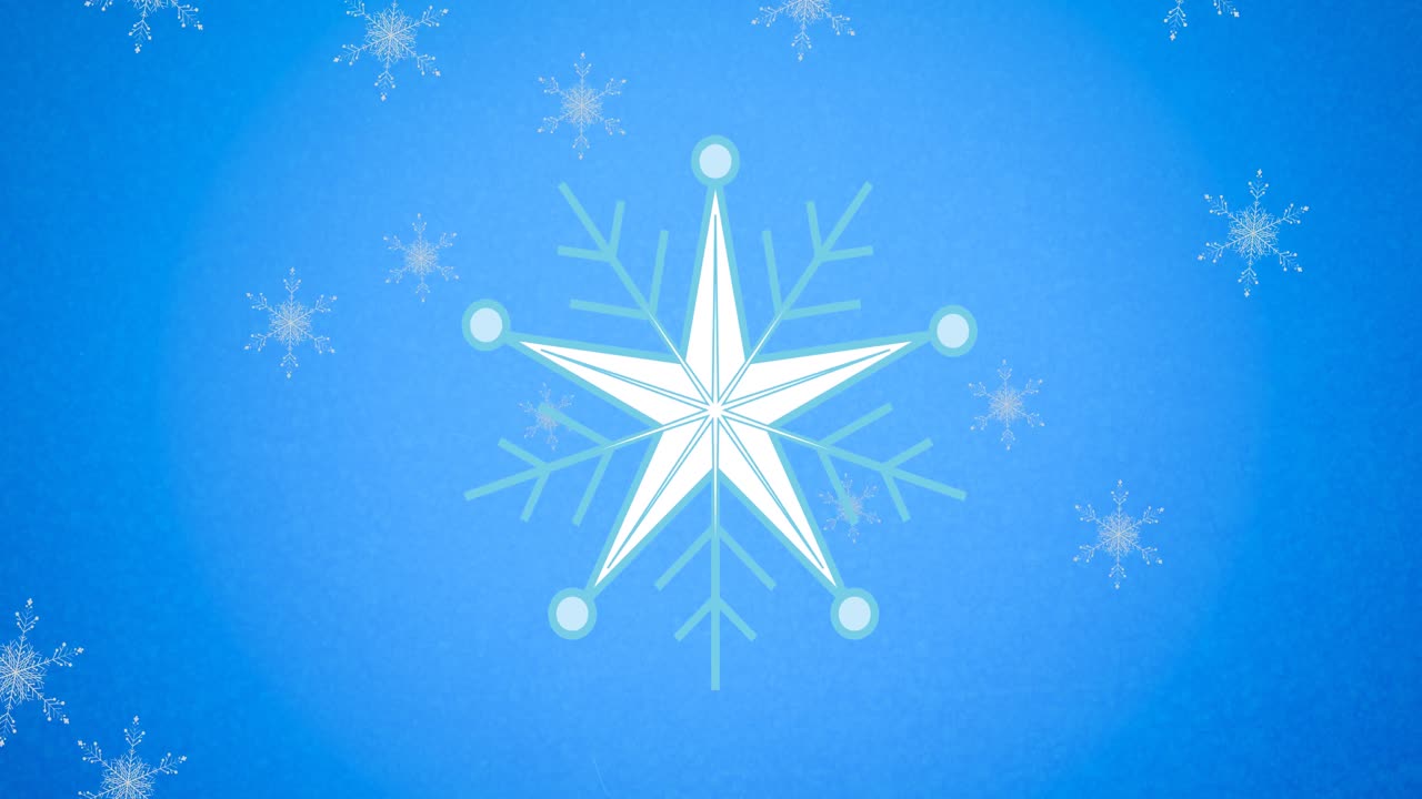青い背景に雪の結晶が降るアニメーション