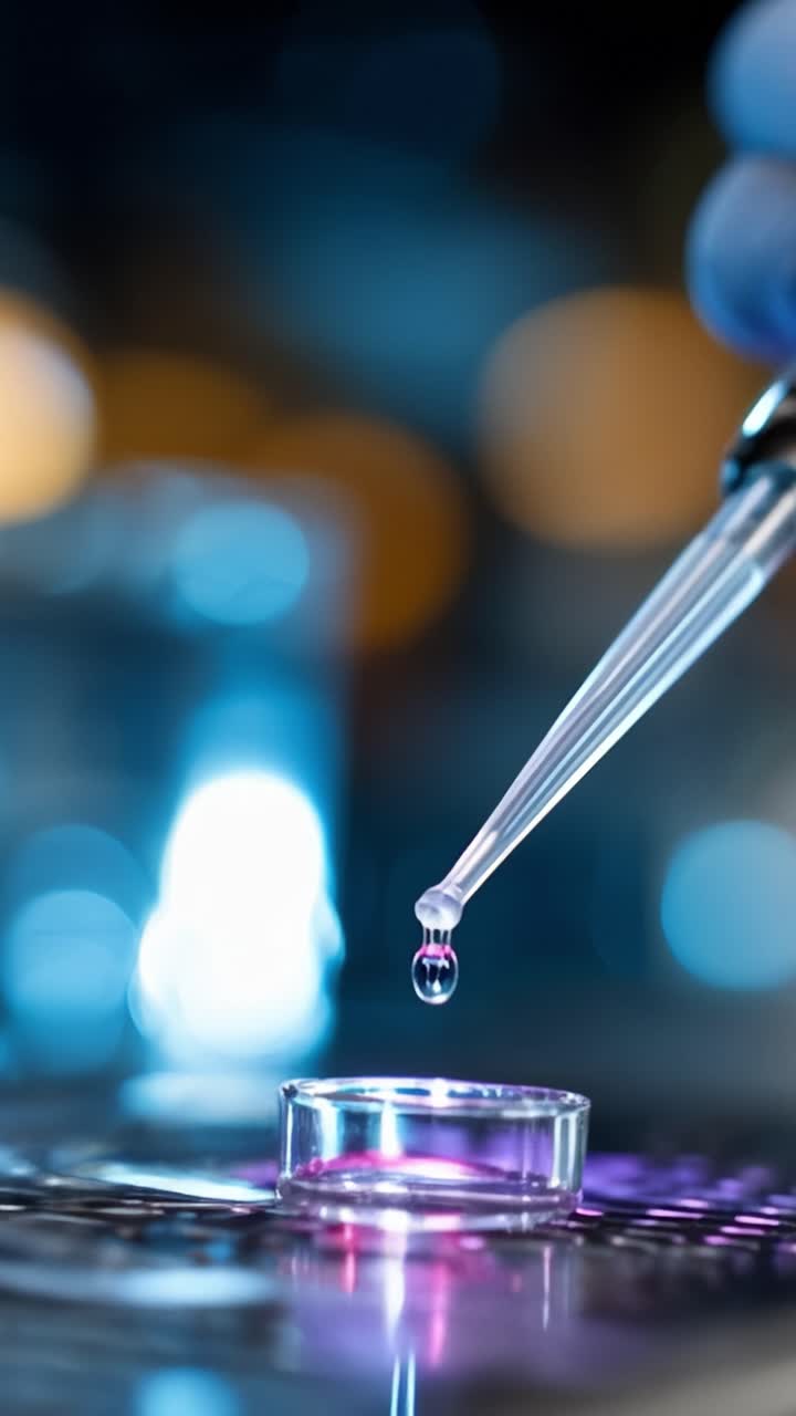Precision in Science: An Experimenter's Hand Carefully Drips Liquid Into a Petri Dish on a Brightly Lit Surface, Highlighting the Art of Research and Discovery