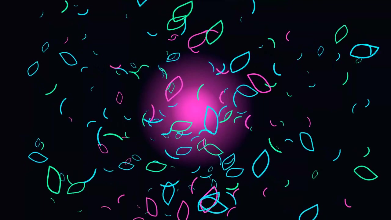 Abstrakt bevægelsesgrafik med flydende neonbladformer