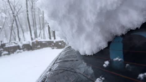 heavy snow accumulated on car vehicle in snowfall in winter forest landscape of urban city tehran car buried in frost icy street bad weather vehicle transportation scene countryside storm outdoors