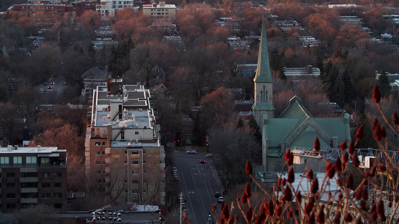 캐나다  ⁇  주 몬트리올 에 있는 몬트리올 대학교 근처 에 있는 해 가 지는 마운트 로 ⁇  에서 볼 수 있는 풍경