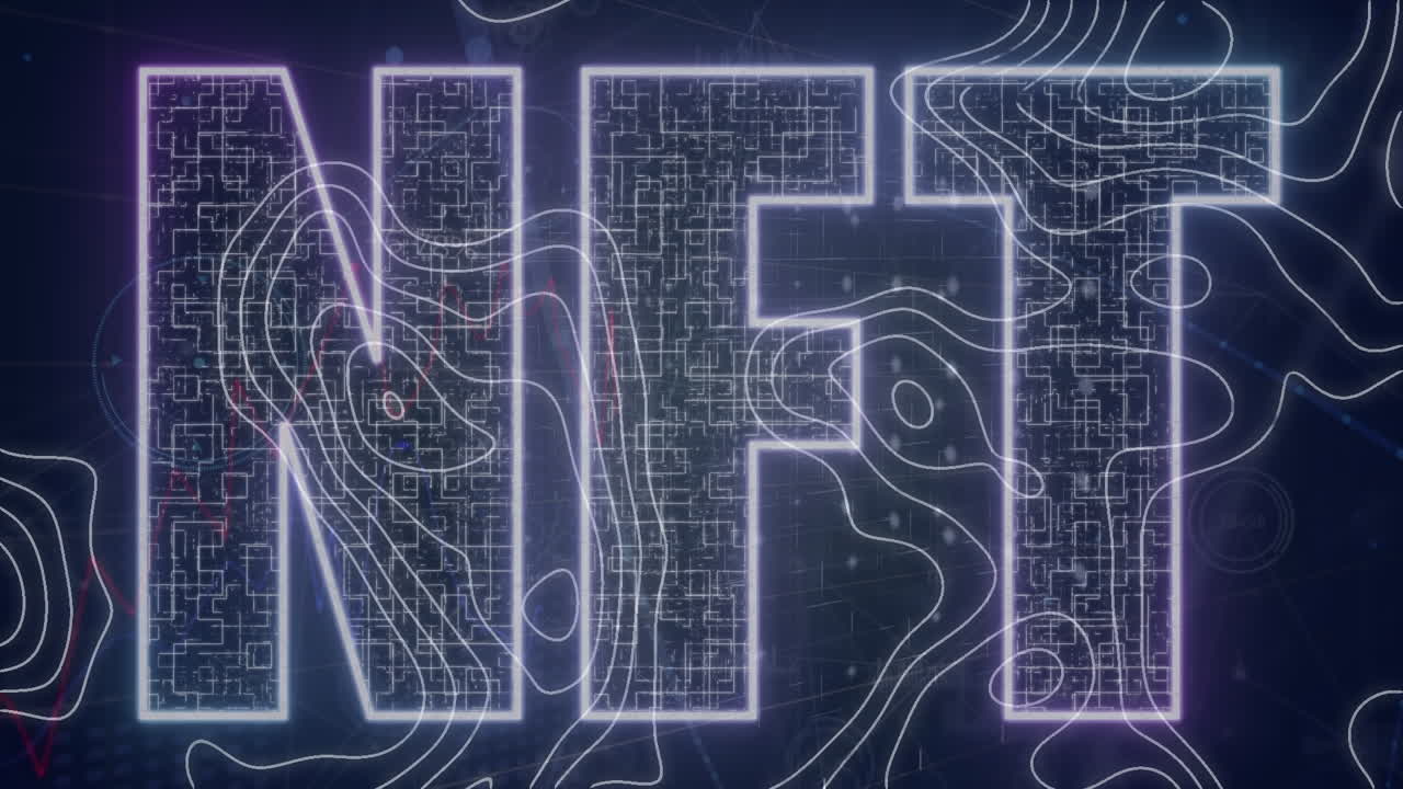 animación del texto nft sobre un fondo oscuro