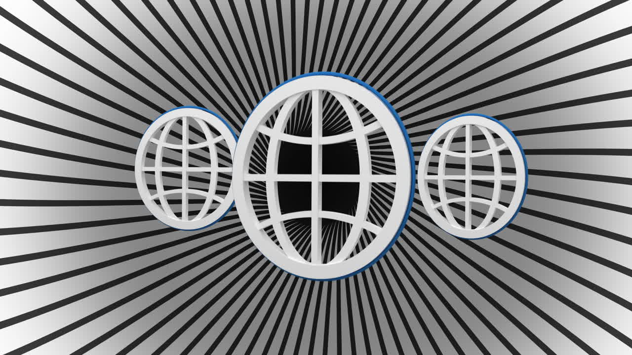 Animation of digital globe icons over grey patterned background