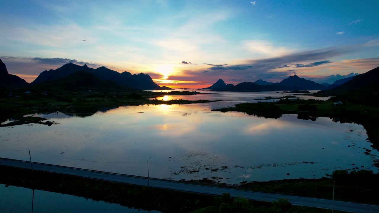 Warm summer Night inside the Arctic Polar Circle at midnight.