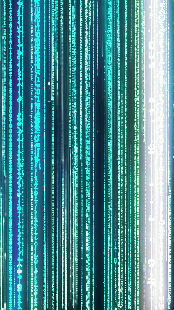 Futuristic Digital Data Flow with Glowing Blue and Green Matrix Code