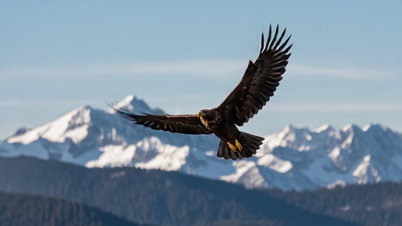 Majestic Eagle Soars Above Snow-Capped Mountains, Capturing the Beauty of Nature's Wilderness in Flight and Freedom