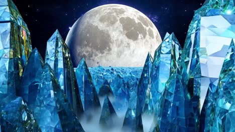 crystal mountains under a full moon