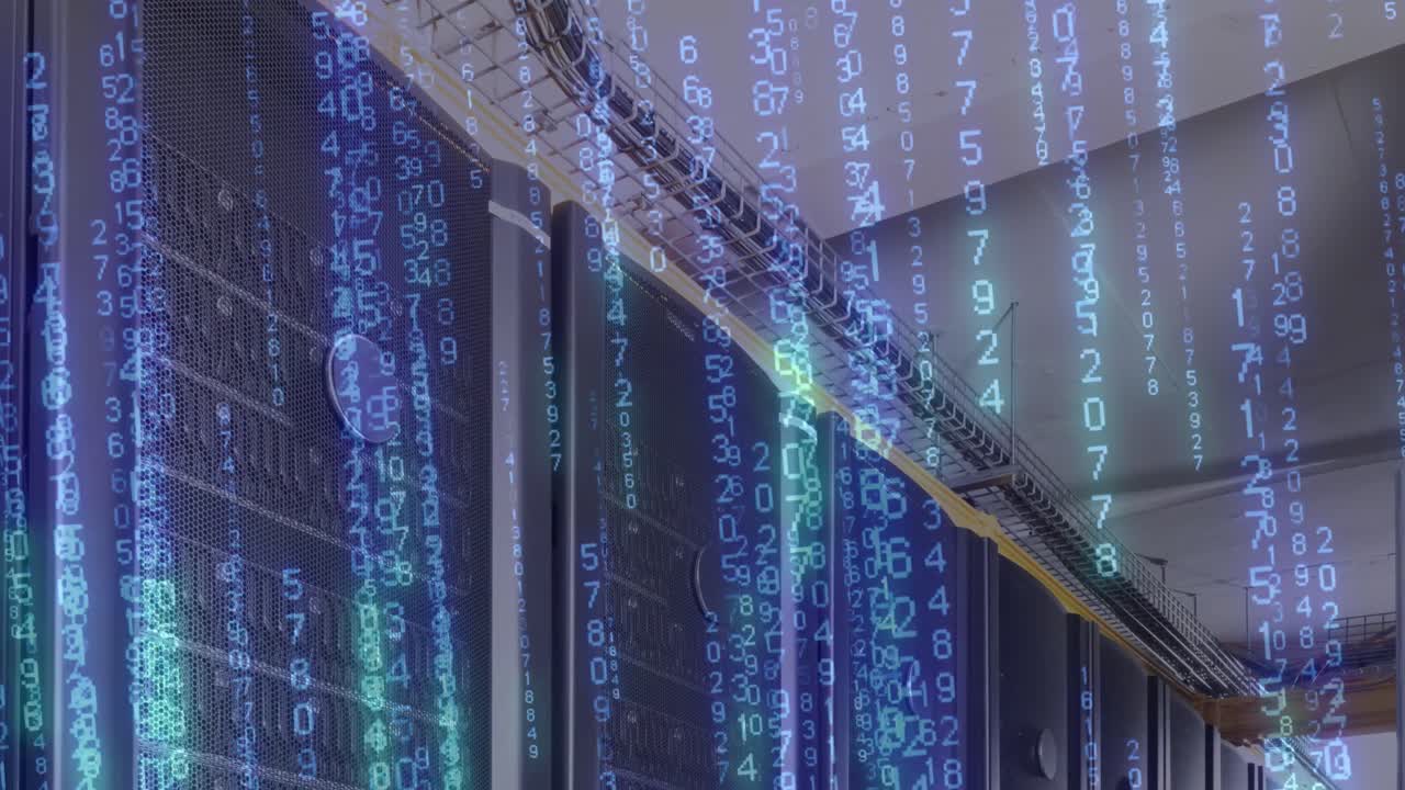 Animation of binary coding data processing over computer servers