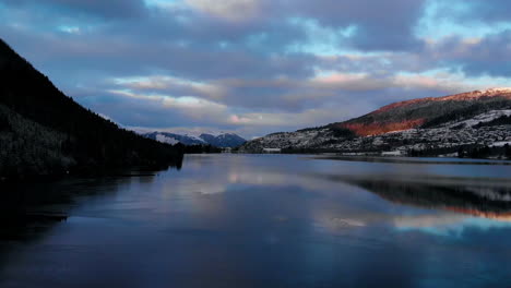 Stunning-Aerial-view-of-a-mirroring-lake-in-Volda-Sunnmøre-Norway