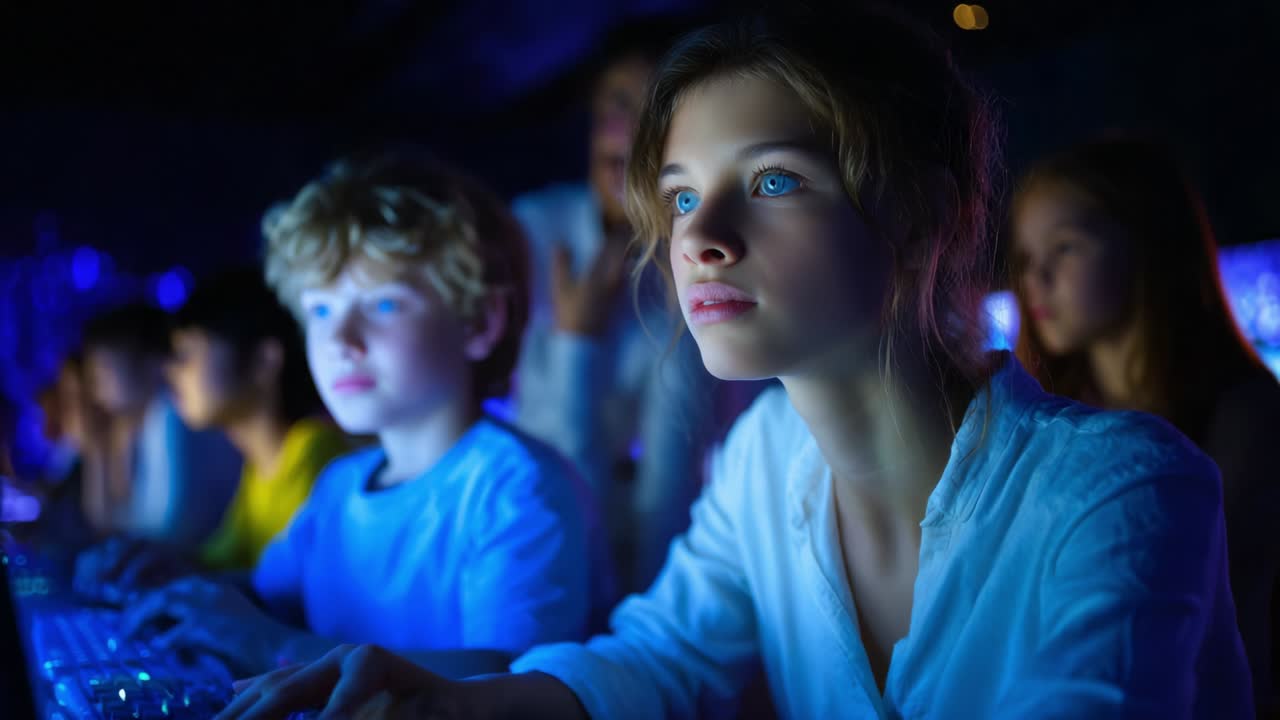 Teenagers playing on computers