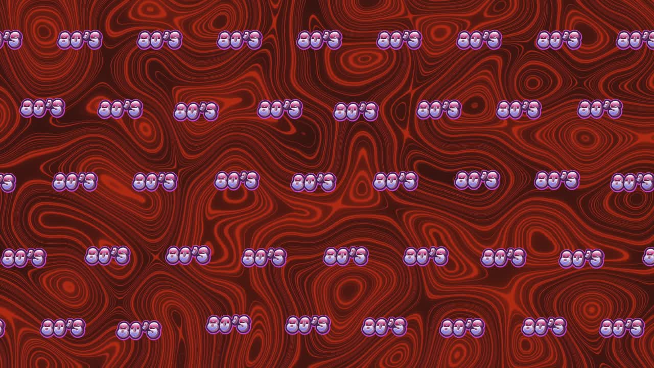 빨간 선 위에서 반복되는 80년대 텍스트의 애니메이션