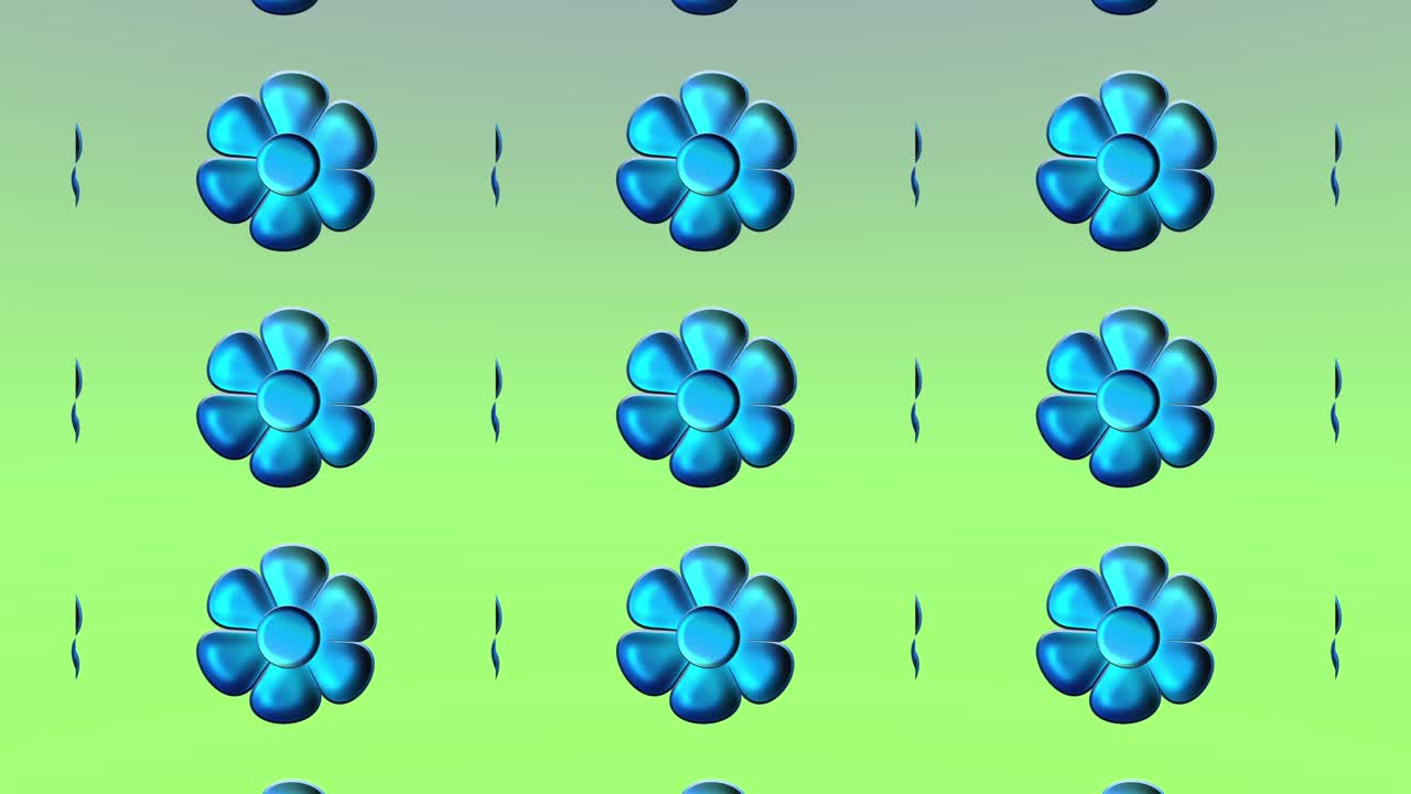 많은 파란색 꽃이 원으로 회전하는 추상적인 애니메이션, 끊임없는 루핑