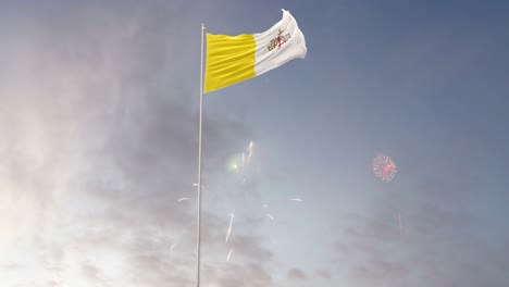 vatican city state flag with fireworks background