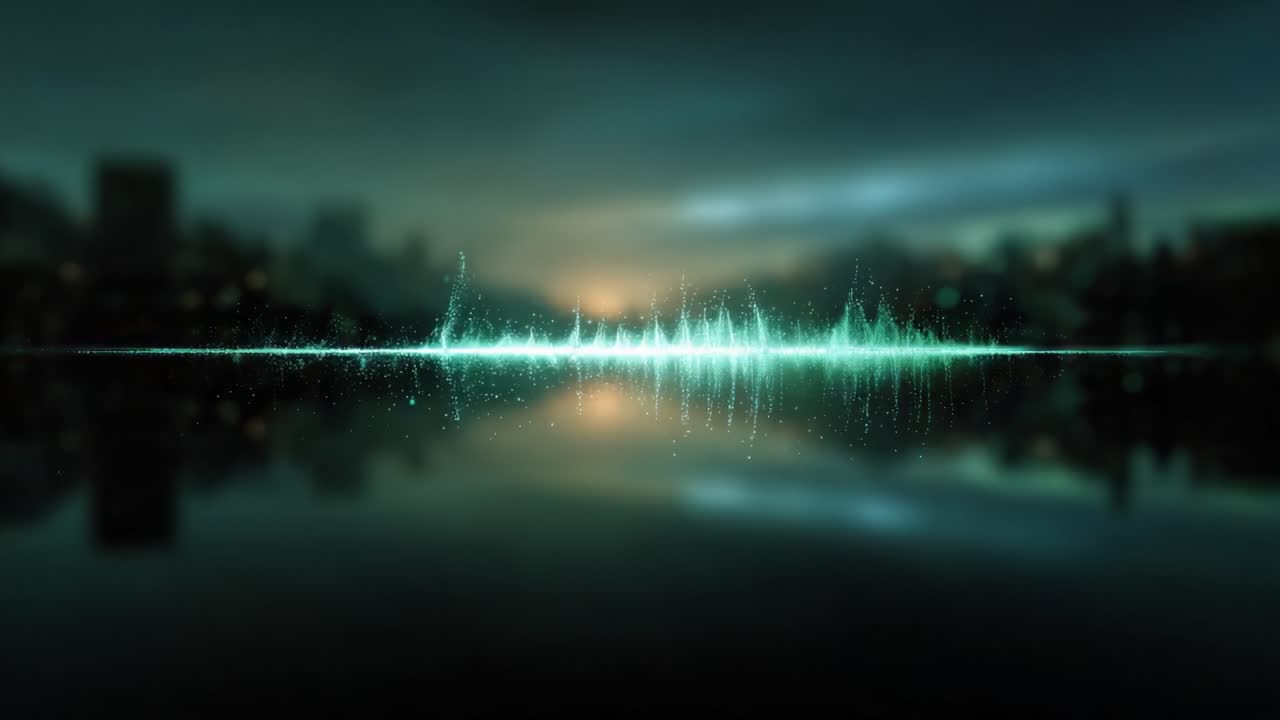 A Stunning Visualization of Sound Waves Creating Audio Ripples Over a Tranquil Water Surface at Dusk, Highlighting the Mystique of Sound and Nature's Beauty
