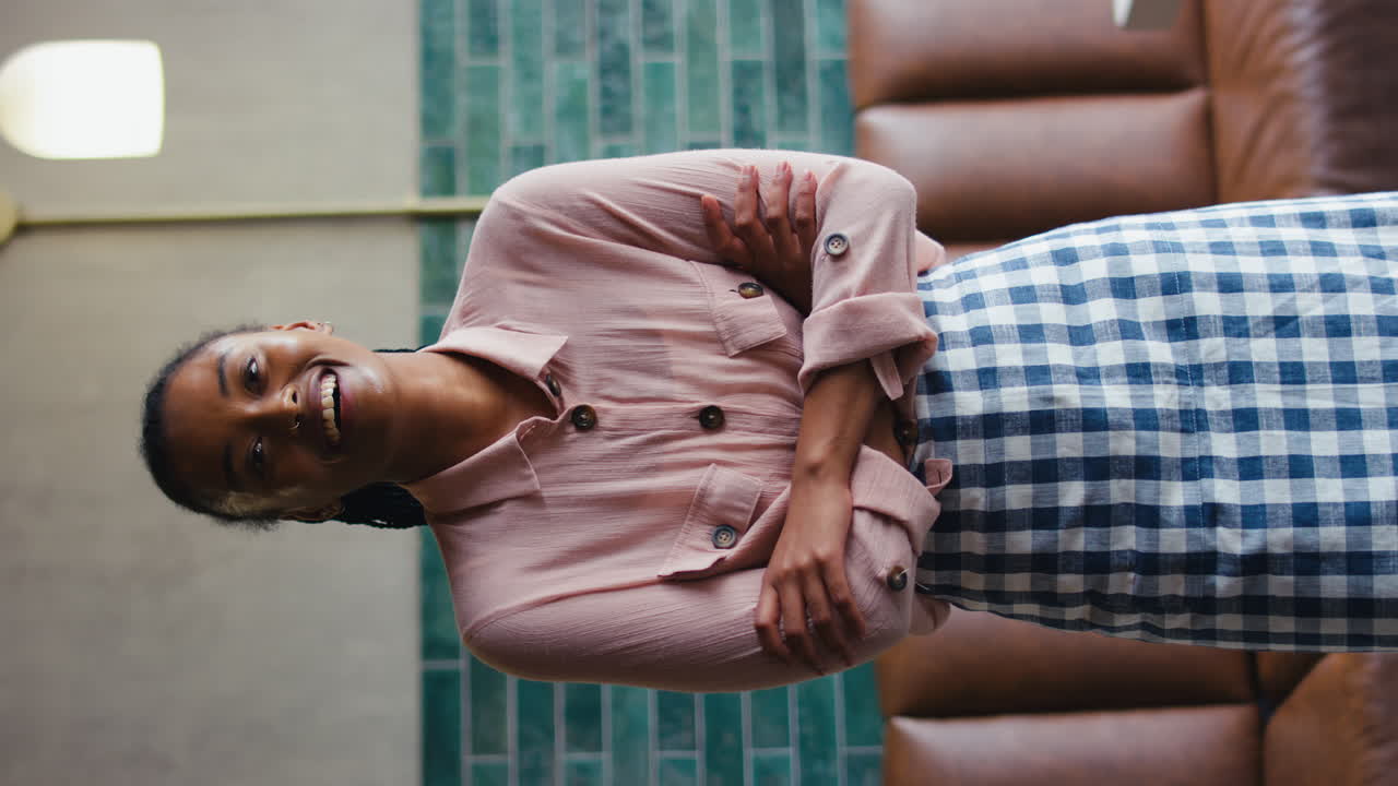 Vertical Video Portrait Of Smiling Female Owner Or Staff  Working In Cafe Or Coffee Shop
